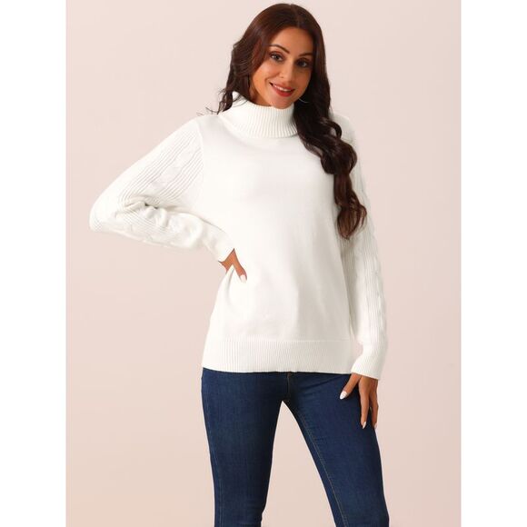 High Neck Long Sleeve Casual Chunky Warm Pullover Sweater Top Apricot - Picture 2 of 5